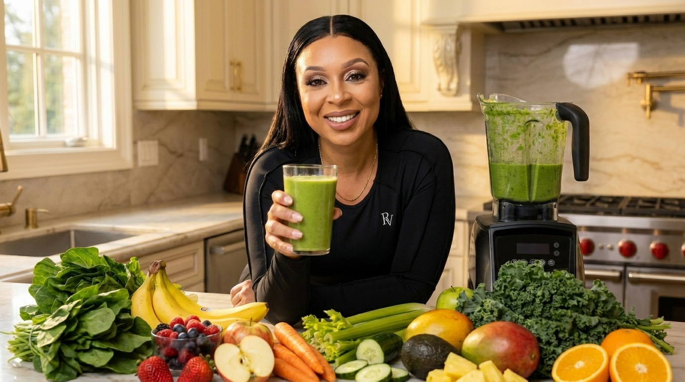 Fresh produce and a green smoothie at the Westside Nutrition café